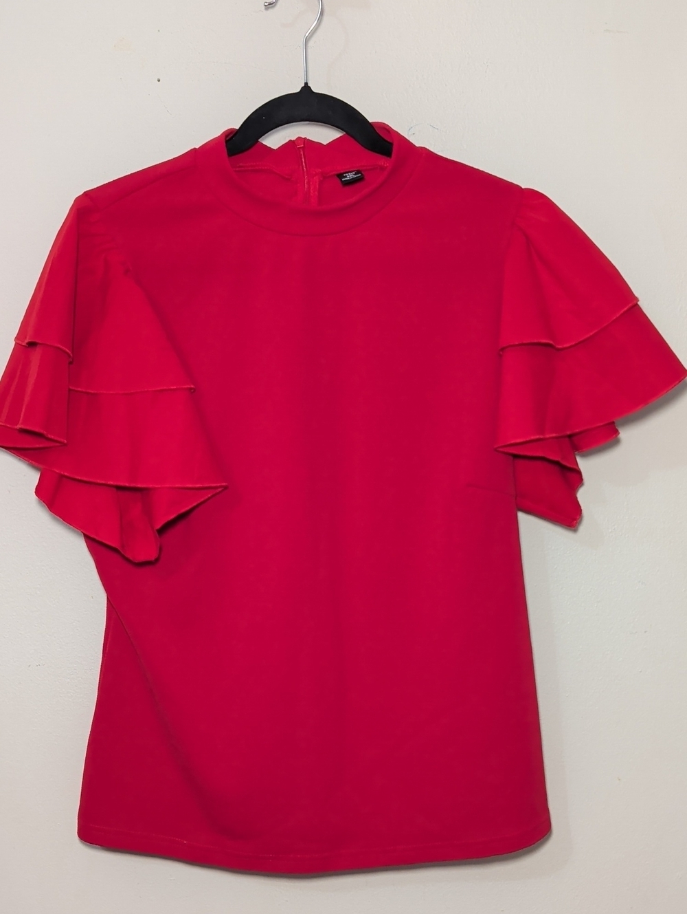 Red Crepe Blouse with Layered Ruffle Sleeves Stretch Shein Women's Size 2XL